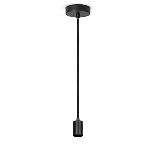 Paco Home Deckenlampe Pendellampe Deckenleuchte Kompatibel Mit Lampenschirm Hängelampe Lampenfasssung E27 Textilkabel Kürzbar 1-Flammig Schwarz