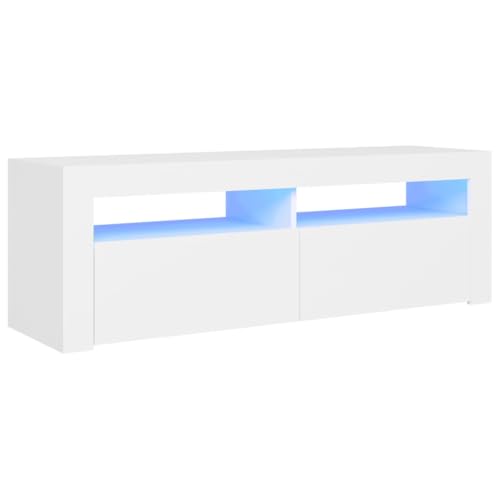 vidaXL TV Schrank mit LED-Leuchten Lowboard Fernsehschrank Fernsehtisch Sideboard HiFi-Schrank TV Möbel Tisch Board Weiß 120x35x40cm
