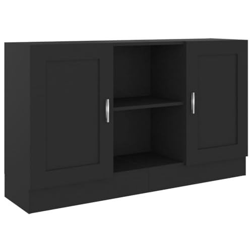 vidaXL Sideboard 2 Fächer 2 Türen Kommode Anrichte Beistellschrank Mehrzweckschrank Standschrank Schrank Schwarz 120x30,5x70cm Holzwerkstoff