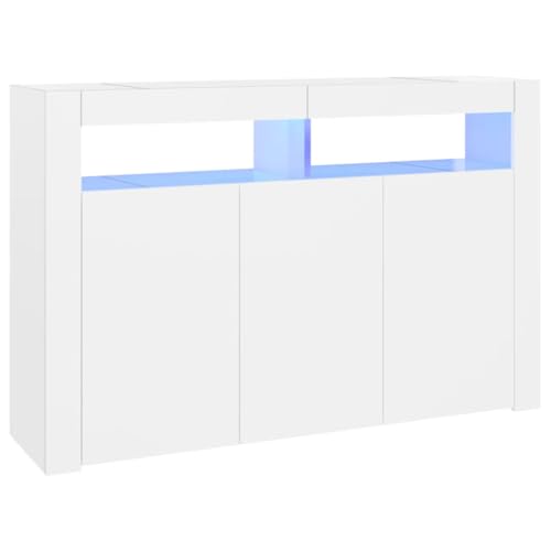 vidaXL Sideboard mit LED-Leuchten Kommode Anrichte Schrank Beistellschrank Mehrzweckschrank Standschrank Flurschrank Weiß 115,5x30x75cm