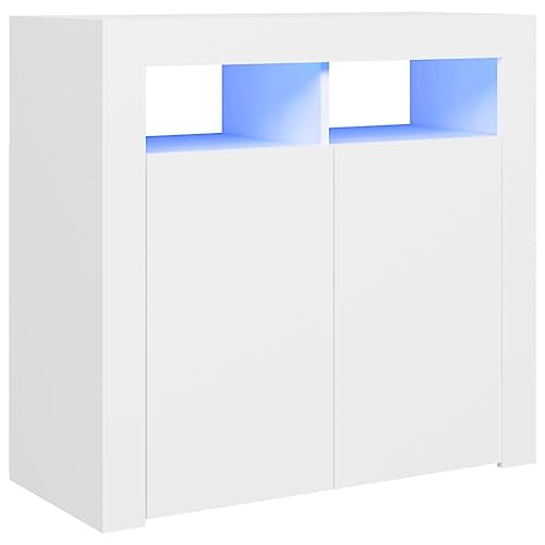 vidaXL Sideboard mit LED-Leuchten Kommode Anrichte Schrank Beistellschrank Mehrzweckschrank Standschrank Flurschrank Weiß 80x35x75cm
