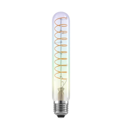 EGLO Dimmbare E27 LED Lampe farbig, Spiral Glühbirne bunt schimmernd in Stabform, Röhren Leuchtmittel Regenbogen, 4 Watt, 200 Lumen, warmweiß, 2000k, Edison Birne T30, Ø 3 cm