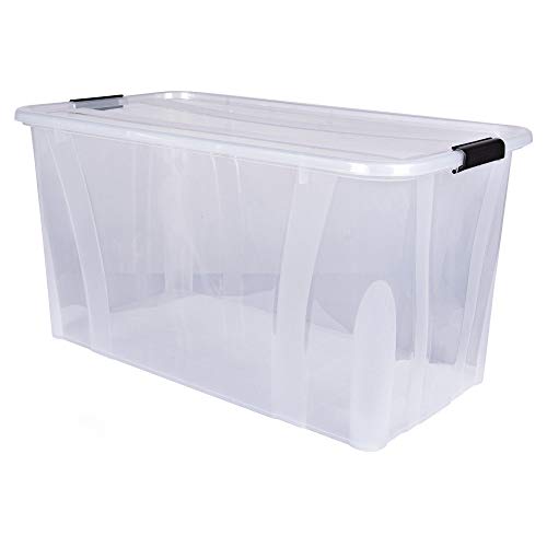 Aufbewahrungsbox + Deckel L 71,9 x B 38,5 x H 37,2 cm - 80 Liter | transparent stapelbar | Transportbox transparent | Lebensmittelbox lebensmittelgeeignet | Kunststoffbox Lagerbox stapelbar