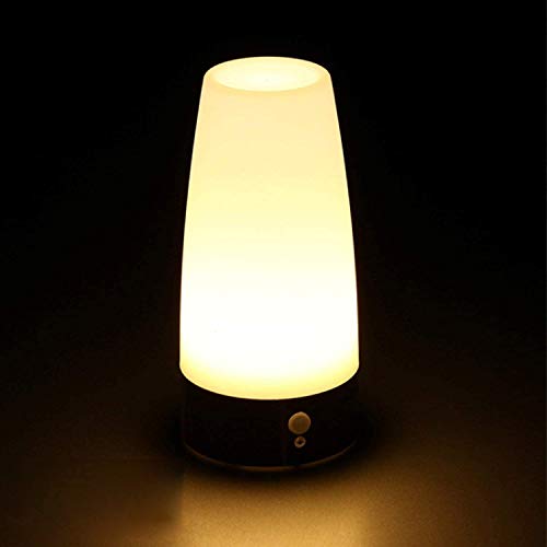 Guijiyi LED Bewegungsmelder Tischleuchte Nachtlicht LED-Tischlampe mit kabellosem PIR-Bewegungssensor verwenden 3x 1,5VAAA Batterie[Energieklasse A+] (Rund)