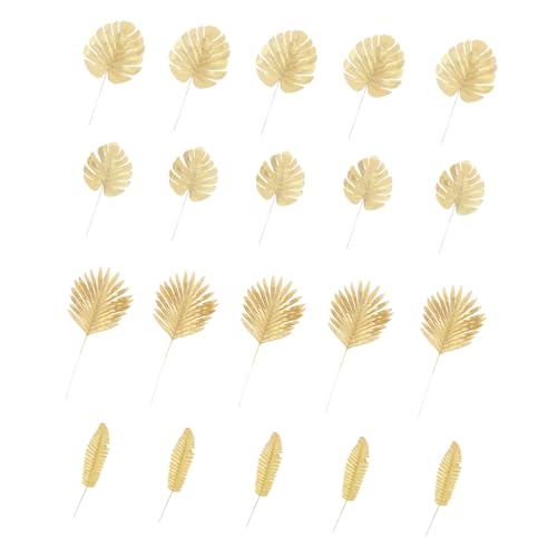 Amosfun 20st Künstliches Blatt Hochzeitsdekorationen Künstliche Hochzeitsrose Blumenarrangement Heimdekoration Tropische Partyblätter Party-Layout Kuchen Verzieren Golden Plastik