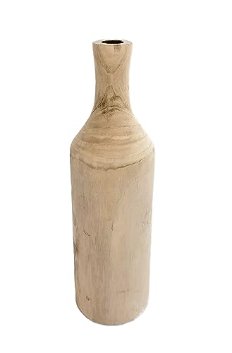 Holz Blumenvase XXL Flasche - 46 cm in Natur - Deko Vase naturbelassen - Tischdeko Fensterdeko für Kunstpflanzen und Pampasgras