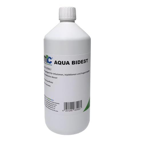 Aqua Bidest - 1 Liter, Laborwasser, Reinst-Wasser, bidstillierte Wasser, 2-fach destilliertes Wasser, durch Osmose entmineralisiert