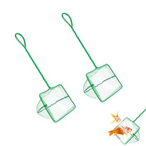 Xmart 2 Stück mit Geflochtenem Metallgriff Aquarium Kescher Grün Quadrat Fischnetz mit 15x12.5cm Kescher Kinder Feinmaschig Reißfest Geeignet für Kleine Fische Und Garnelen-Zierfische