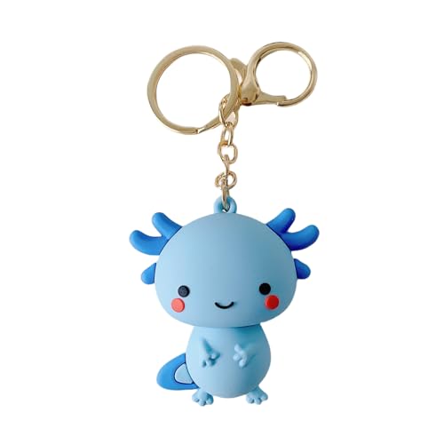 POYAMUSE Niedlicher Axolotl-Schlüsselanhänger – PVC-Axolotl-Schlüsselanhänger für Taschen, Rucksäcke, Geldbeutel und Autoschlüssel, Blau, Medium