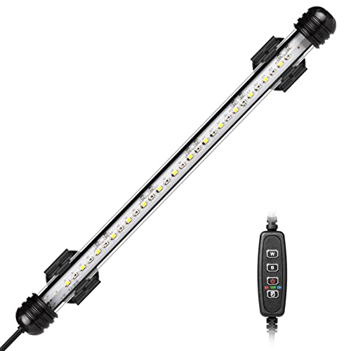 IREENUO LED Aquarium Beleuchtung, Aquarium Tauchlampen mit Timer, Blaue und Weiße Farbwechsel Unterwasser Licht für 30–50 cm Tank