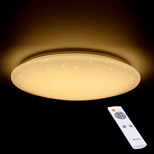 proventa® LED-Sternenhimmel Deckenleuchte Ø 40 cm mit Fernbedienung, 18 Watt, 1.600 Lumen, Lichtfarbe von 3.000-5.500 K einstellbar, stufenlos dimmbar, Nachtlichtfunktion, für alle Räume