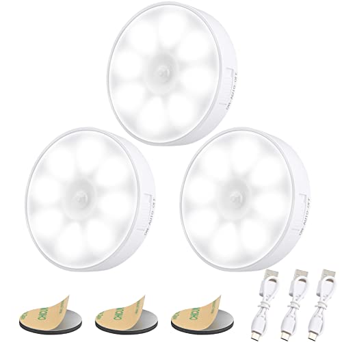 Electight 3 Stück 8 LEDs Nachtlicht mit Bewegungsmelder, Nachtlampe, USB Wiederaufladbares, 3 Modi Einstellbar, Auto/ON/Off, für Treppe, Schlafzimmer, Flur, Toilette, Küche - 6000K Weiß