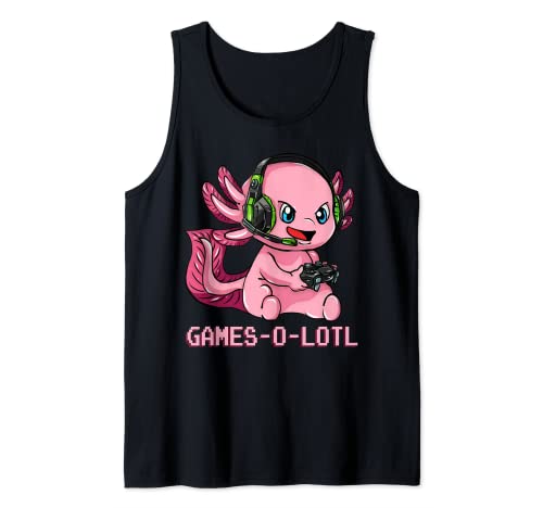 Gamesolotl Axolotl als Gamer mit Headset süßes Anime Kawaii Tank Top