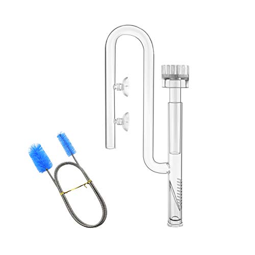 IAFVKAI 17mm Lily Pipe aus Glas für Aquatic Inflow mit Oberflächenskimmer für Aquariumfilter 5/8' i.d. (16/22 mm) Schläuche und Flexible Edelstahl-Reinigungsbürste für Aquarium-Bepflanzungsbecken