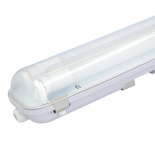 HOFTRONIC - LED-Feuchtraumleuchte 150 cm 3000K 48W 5280lm 110lm/W Inkl. flimmerfreie LED Röhren verlinkbar Werkstattlampe IP65 Wasserfest Wannenleuchte kellerleuchte - Doppel