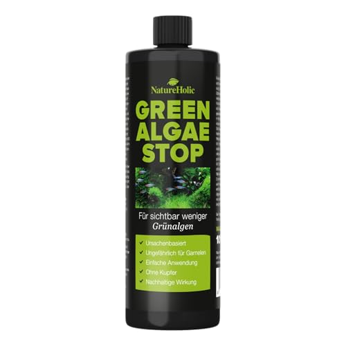 NatureHolic Green Algae Stop | Aquarium Algen Entferner | Natürliche Algenbekämpfung und Pflanzenstärkung | Effektiv gegen Grünalgen, Bartalgen, Pinselalgen & Grünalgen | 250 ml