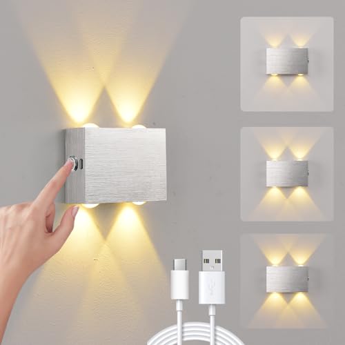 VOMI Akku Wandleuchte Innen Touch Dimmbar Wandlampe Ohne Stromanschluss 4000mAh Batterie Kabellose Wandleuchte USB Aufladbar Ohne Bohren Magnetische Wandmontage Wandbeleuchtung Schlafzimmer