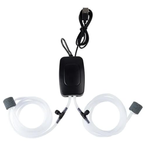 Breeshy Luftpumpe für Aquarien, USB-Betriebener Belüfter, Aquariumzubehör, Einstellbares Luftventil, Leise Blasen-Sauerstoffpumpe (Schwarz)