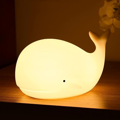 LOVERUIS Nachtlicht Kinder, 7 Farben Nachtlampe Baby Nachtleuchte, Kawaii Nachtlicht Deko Babyzimmer Deko Nachtlicht Kinder Nachtlicht USB, tragbaren für Deko Geschenk (Wal)