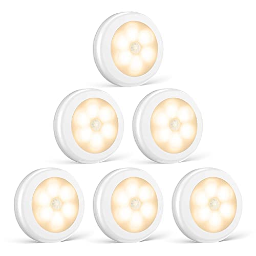 Foonii LED Nachtlicht mit Innen Bewegungsmelder,led lampe batteriebetrieben 3M Klebend für Flur Küche Schlafzimmer Treppe Schrank (Magnetisch (Warmweiß, 6er set)