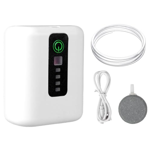 Leise Aquarium Luftpumpe, USB Wiederaufladbare Mini Sauerstoffpumpe mit 1800 mAh Akku und Luftsteinen fur Fischbecken, Outdoor-Fischen, Wassertransport, Aquaristikmarkt