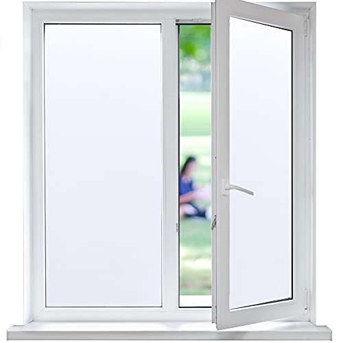 Funfox Fensterfolie Blickdicht, Milchglasfolie Selbstklebend Fenster Sichtschutzfolie Anti-UV Statische Haftung für Badzimmer Büro Wohnzimmer Weiß 44.5 x 200cm