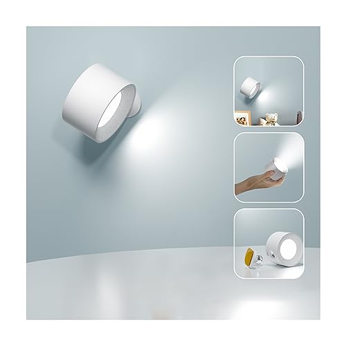 Feallive LED Wandleuchte Innen, Wandlampe mit Akku 1 Stück,Touch Control 3 Helligkeitsstufen, 360° drehbare, für Wohnzimmer Schlafzimmer TreppenhausFlur kabellose wandleuchten Weiß