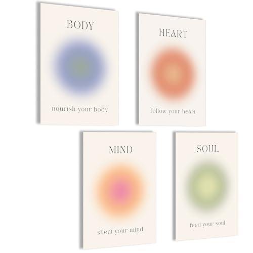 Aura Poster Set Bilder Body Mind Soul Heart Aesthetic Style Preppy Room Decor Y2K Ästhetik Yoga Gesetz der Anziehung Manifestation