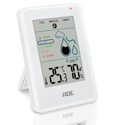 ADE Digitales Hygrometer innen mit Schimmelalarm | Feuchtigkeitsmessgerät mit Thermometer | großes LCD-Display | weiß