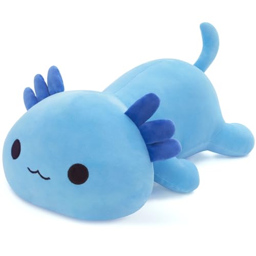 Yeqivo Nettes Axolotl Plüsch, weiches gefülltes Tier Salamander Plüsch Kissen, Kawaii Plüsch Spielzeug für Kinder (Blau Axolotl,30CM)