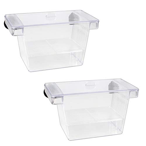 Huayue 2 Set Fisch Ablaichkasten Aquarium Aufzuchtbehälter Kunststoff Fisch Zucht Isolation Box Schwimmende Laichkasten Ablaichkasten Brutkasten Zuchttanks Breeding Box mit 4 Saugnäpfe (Transparent)