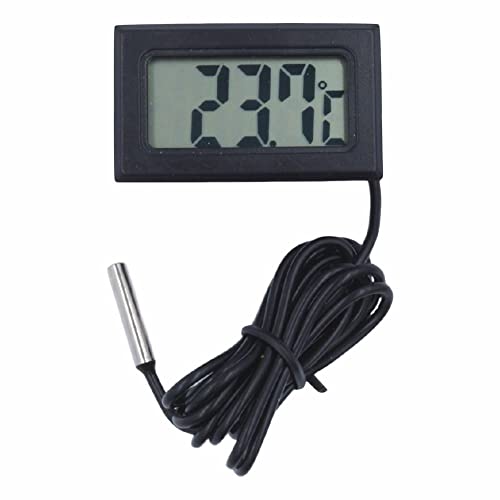 PETSTIBLE Mini-Thermometer, Temperaturanzeige, digital, mit Sonde, 1 m – 5 m, schwarzes Kabel, elektronisches Thermometer, Aquarium, Wassertemperaturanzeige, Kühlschrank, Wassertemperaturanzeige, 5 m