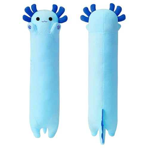 shownicer Plüschtier Axolotl Kuscheltier Stofftier Kawaii Axolotl Plüsch Kissen Spielzeug Axolotl Wurfkissen Schmusetier Geschenk für Kinder Mädchen 12+ Jahre (Blau, 50cm)