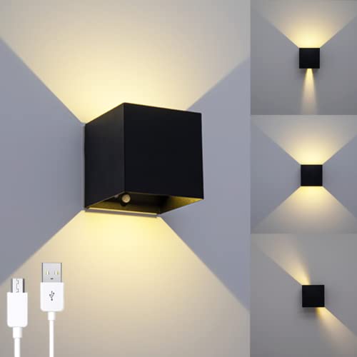 SENFAY LED Akku Wandlampe Batteriebetrieben Innen Wandleuchte mit Bewegungsmelder 6 W 3000K USB Wiederaufladbare Wandlampe mit Schalter Einstellbar Abstrahlwinkel Wandbeleuchtung for Treppen Flur