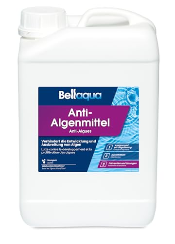 Bellaqua Anti-Algenmittel 3 L - Algizid flüssig, verhindert Algen im Pool - schaumfrei, geeignet für Gegenstromanlagen - Poolchemie, Wasserpflege, Wasserreinigung