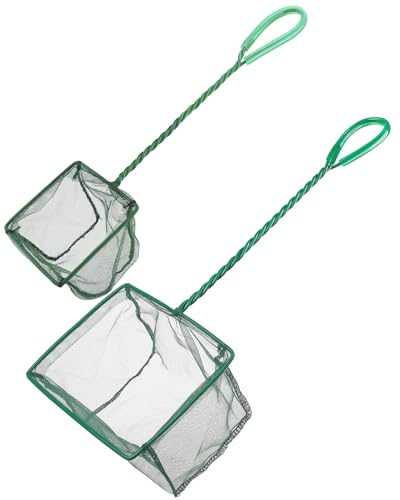 Pawfly 10 & 15 cm Kescher Aquarium Fischkescher-Set mit geflochtenem Metallgriff Quadratischer grüner Kescher mit weichem feinmaschigem Abschöpfungs-Reinigungsnetz für Aquarien, kleine Koi-Teiche