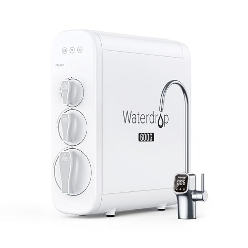 Waterdrop G3P600 Umkehrosmoseanlage, 600 GPD, 8000 Liters, Entkalkungsanlage RO System unter der Spüle, Reduziert TDS, 2:1 Rein zum Abfluss, Intelligenter LED-Wasserhahn