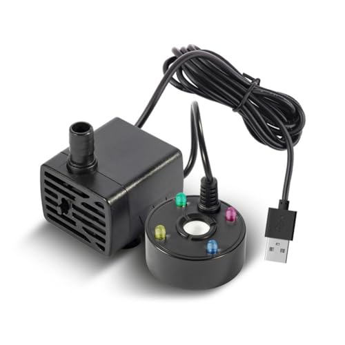 Pcivzxam USB 5V Wasserpumpe LED-Leuchten Mini Mister, Zimmerbrunnen Gartenteich Wassernebelzerstäuber Schwarz