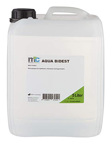 Aqua Bidest 5 Liter Kanister, Bidestilliertes Wasser, Sterilfiltriertes Aqua Laborwasser, entmineralisiert