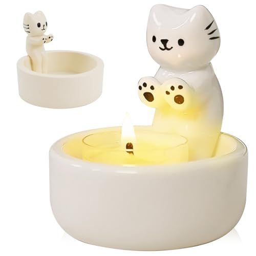 Gcffom Katzen Kerzenhalter, Niedliche Cat Candle Holder, Katzen Kerzenständer, Cartoon Katzen Teelichthalter mit Wärmenden Pfoten, Geschenke Für Katzenliebhaber, Wohnzimmer Schlafzimmer Deko