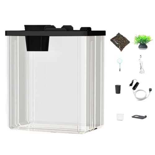 Desktop-Aquarium – kleines Aquarium, leicht zu reinigendes Aquarium mit künstlicher Blume | Moderner kompakter Tank mit Luftpumpe und Atmosphärenlicht, Desktop-Aquarium für kleine Fische, Schnecken, G