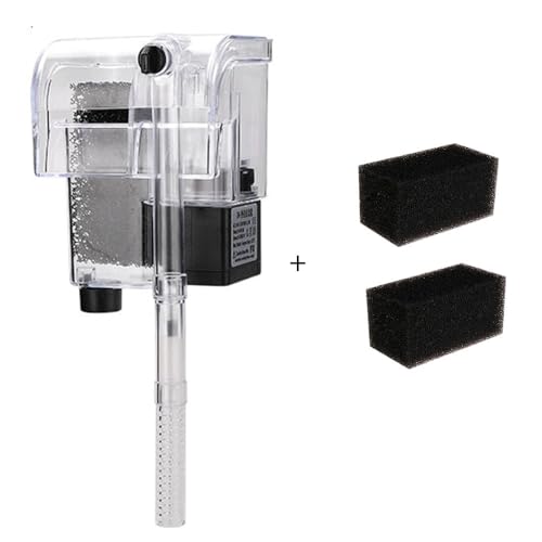 QAOHE Aquariumfilter,Aquariumfilter, an der Wand montierter Wasserfall-Außenfilter, Sauerstoffpumpe für Aquarien, Mini-Schildkrötenbecken mit 2 Filterwatten – mehrstufiges Filtersystem, geeignet für A