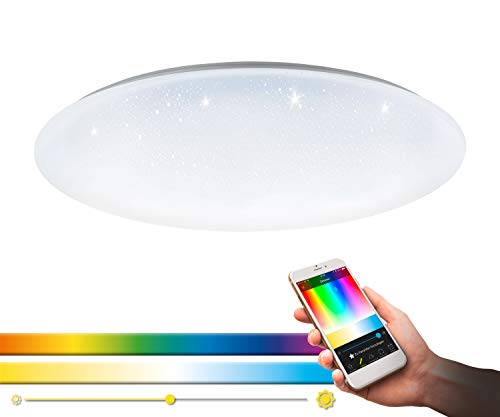 EGLO connect LED Deckenleuchte Totari-C, 1 flammige Deckenlampe mit Kristalleffekt aus Stahl und Kunststoff, Weiß, mit Fernbedienung, Farbtemperaturwechsel (warm - kalt), RGB, dimmbar, Ø 80 cm