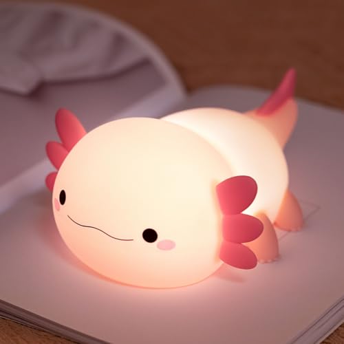 Axolotl Nachtlicht Kinder, Silikon Nachtlicht Baby Stilllicht Dimmbar mit Timer, USB Wiederaufladbares Nachtlicht Touch Kinder, Axolotl Lampe Silikon Kinder Nachtlicht, Geschenke für Mädchen