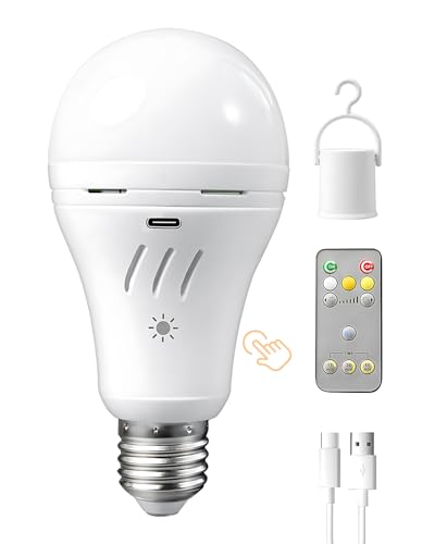 Dufuso USB-C Wiederaufladbare Glühbirne mit Batterie,3 Farbtemperaturen,7W E27 LED Glühbirne mit Fernbedienung,2600 mAh Lampe Akku Glühbirne Ohne Strom,Touch-Steuerung Camping Hängelampe,Wandleuchte