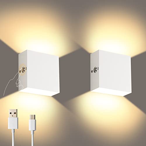 Lightess LED Wandleuchte Innen Wandlampe Akku ohne Stromanschluss Kabellose Wandlampe Touch Dimmen Magnetisch Wandleuchten Unendliches Dimmen für Schlafzimmer Wohnzimmer 2 Stück Weiß Warmweiß