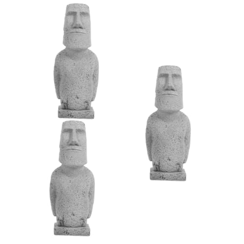 Amosfun 3St Moai-Statuen-Ornamente Aquarienluft Tankluft Insel Moai-Monolith-Statue Moai-Pflanzer Aquarium Dekoration Dekorative Statue Desktop-Moai-Statue Fischbecken Moai Sandstein Grey