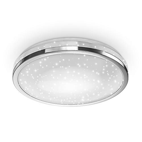 B.K.Licht - LED Deckenlampe mit Sternenhimmel, neutralweiße Lichtfarbe, 15 Watt, 1500 Lumen, LED Deckenleuchte, LED Lampe, Wohnzimmerlampe, Schlafzimmerlampe, Küchenlampe, 32,9x6 cm, Chrom