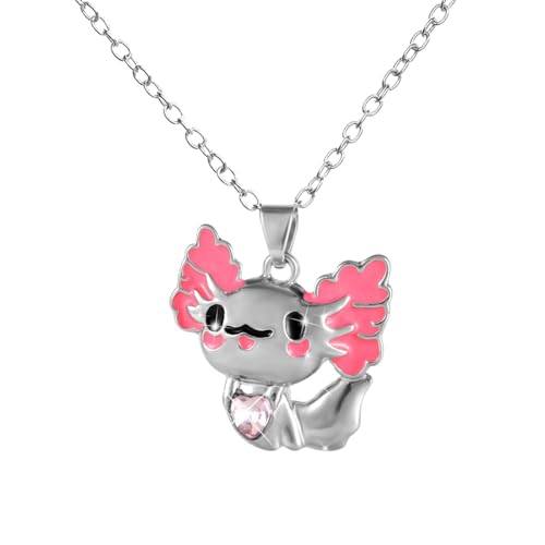 Mikovivi Axolotl Halskette, Halskette mit Kristallanhänger Süße Axolotl Halskette Anhänger Halskette für Frauen Rosa Kristall Axolotl Halskette für Frauen Modeschmuck Geschenke