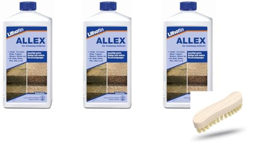 Sanitärshop Baustoffe & Sanitär 3 Liter Lithofin ALLEX Grünbelagentferner für Außenbereiche, Konzentrat, selbstwirkend gegen Algen und Moos inkl. Reinigungsbürste